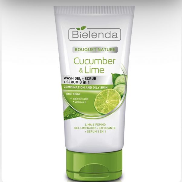 ژل اسکراب و شستشو صورت حاوی عصاره لیمو و خیار بی یلندا WASH GEL + SCRUB + SERUM CUCUMBER AND LIME CLEANSERS BIELENDA
