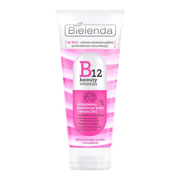 کرم و سرم دو فاز 2 در 1 ویتامین B12 بیوتی روز و شب بی یلندا B12 BEAUTY VITAMINE 2-phase cream + serum 2in1 for day and night BIELENDA