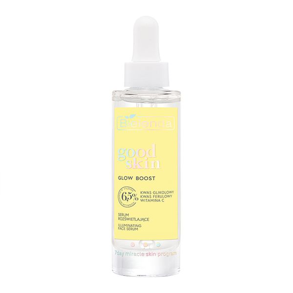 سرم درخشان کننده و شفاف کننده بی یلندا Good skin Glow Boost Illuminating Face Serum Glycolic Acid Vitamin C Ferulic Acid 30ml BIELENDA