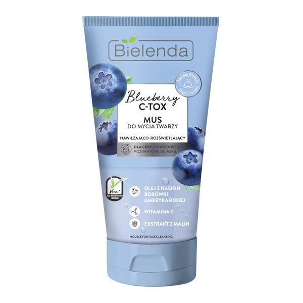 شوینده صورت حاوی بلوبری مناسب برای پوستهای کمآب و کدر بی یلندا BLUEBERRY C-TOX MOISTURIZING AND BRIGHTENING FACIAL CLEANSING MOUSSE BIELENDA